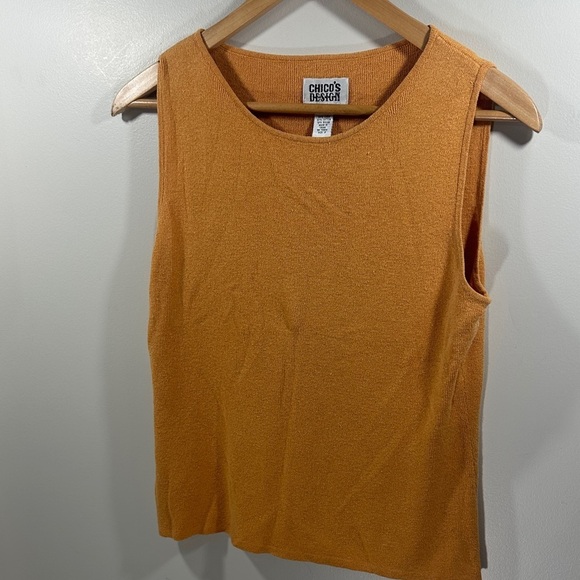 Chico's Mustard Yellow Linen Cotton Sleeveless Tank Knit Blouse Scoop Neck size2 - Picture 5 of 5